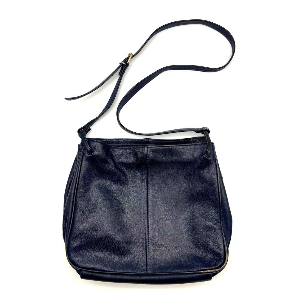 1980s Austin Designs Dark Blue Pebbled Genuine Leather Shoulder Bag Purse 10x9"